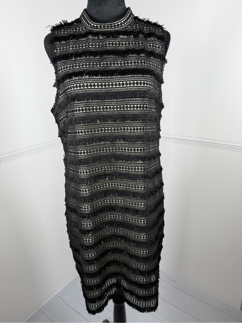 NWT J.Crew Black Fringe Lace Sleeveless Sheath Dress Size 12